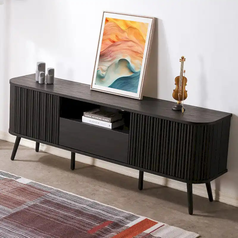 Meuble TV incurvé de ferme Finley de 178 cm avec tiroir et portes de rangement, compatible avec les téléviseurs jusqu'à 190,5 cm, avec gestion des câbles, par JONATHAN Y