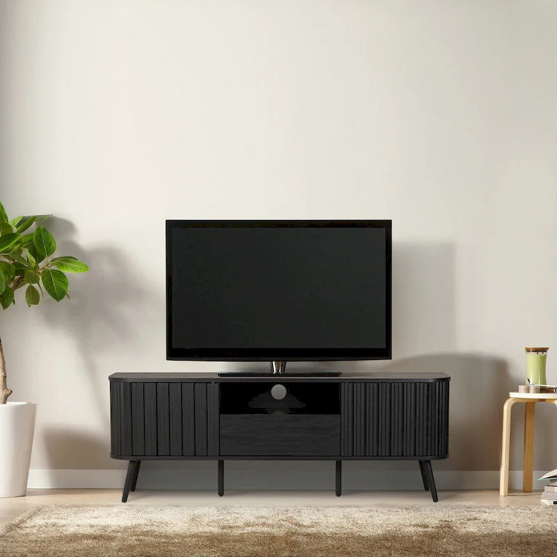 Meuble TV incurvé de ferme Finley de 178 cm avec tiroir et portes de rangement, compatible avec les téléviseurs jusqu'à 190,5 cm, avec gestion des câbles, par JONATHAN Y