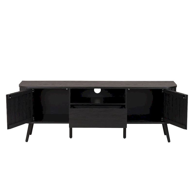 Meuble TV incurvé de ferme Finley de 178 cm avec tiroir et portes de rangement, compatible avec les téléviseurs jusqu'à 190,5 cm, avec gestion des câbles, par JONATHAN Y
