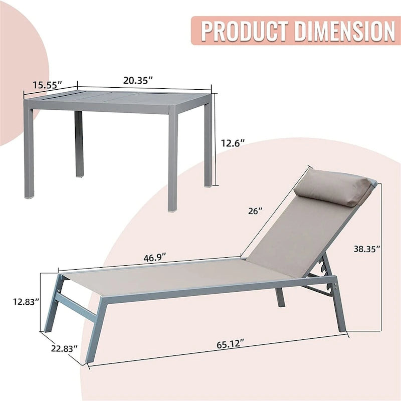 Ensemble de 3 chaises longues de patio