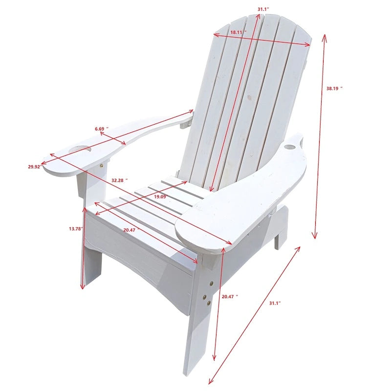 Chaise Adirondack d'extérieur en bois avec trou pour parasol