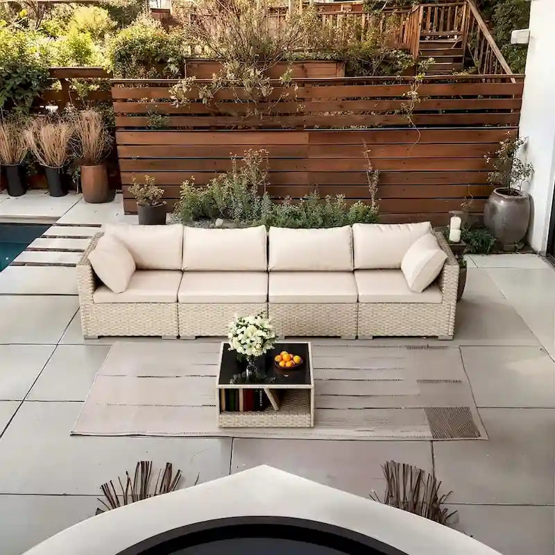 Ensemble de conversation d'extérieur bohème 5 pièces tout temps pour patio avec canapé sectionnel