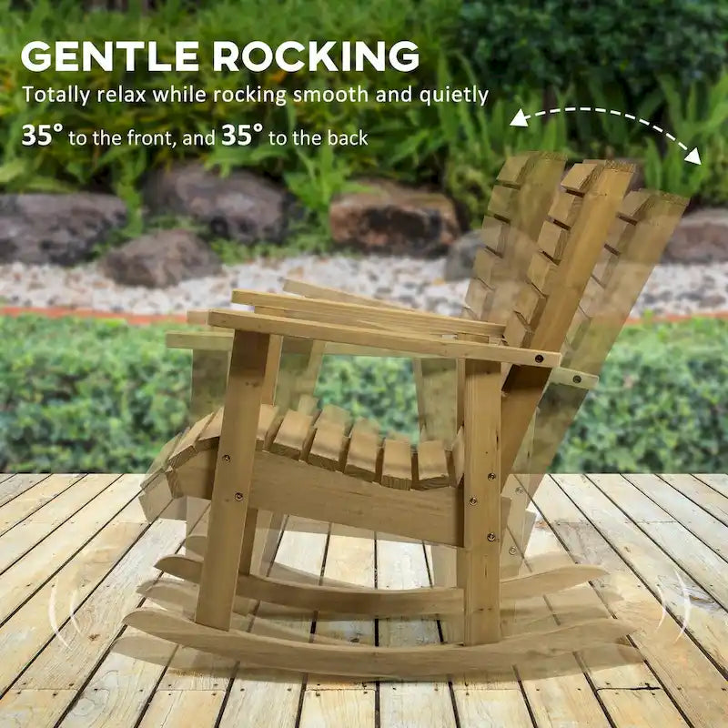 Chaise à bascule traditionnelle en bois à lattes, avec accoudoirs et dossier haut, pour l'extérieur