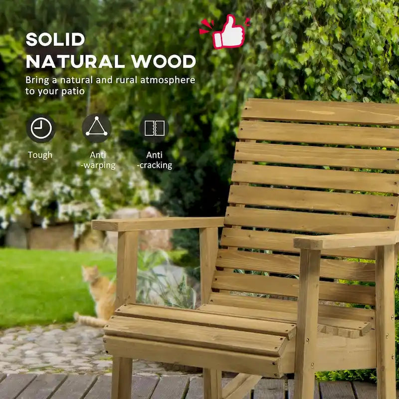 Chaise à bascule traditionnelle en bois à lattes, avec accoudoirs et dossier haut, pour l'extérieur