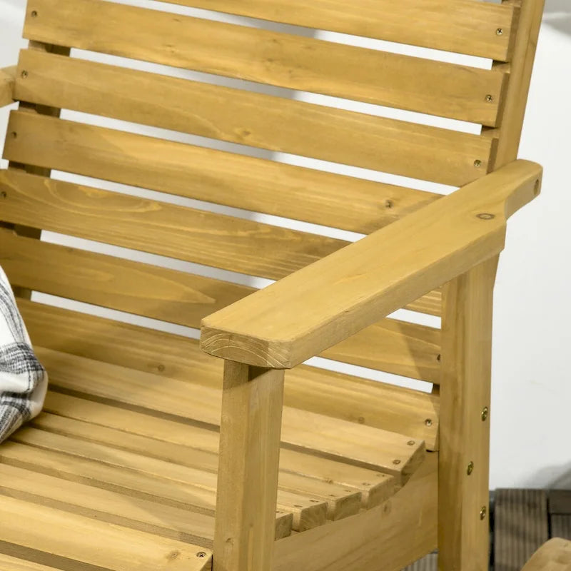 Chaise à bascule traditionnelle en bois à lattes, avec accoudoirs et dossier haut, pour l'extérieur