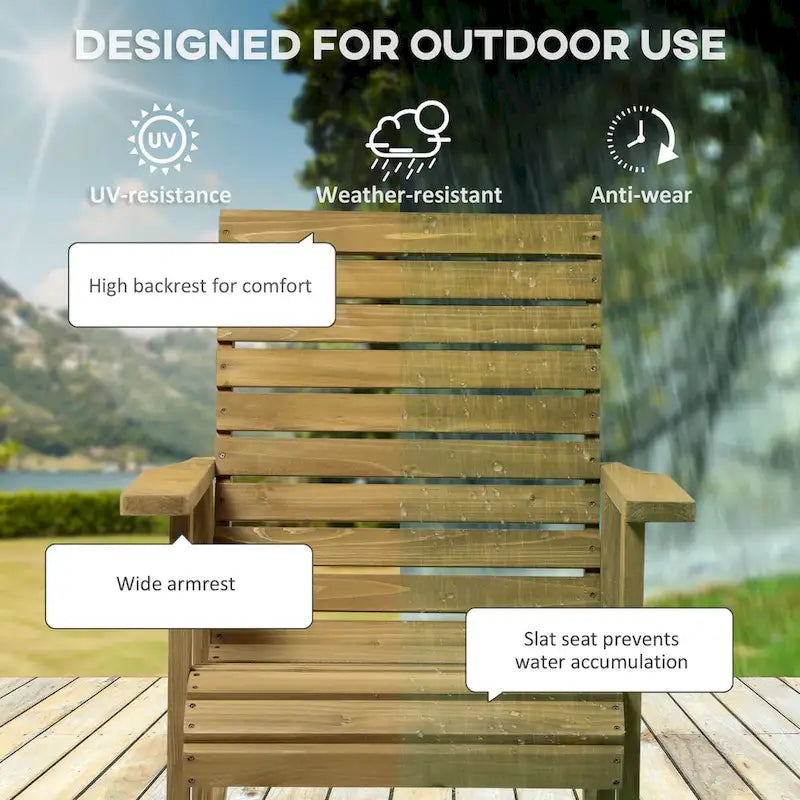 Chaise à bascule traditionnelle en bois à lattes, avec accoudoirs et dossier haut, pour l'extérieur