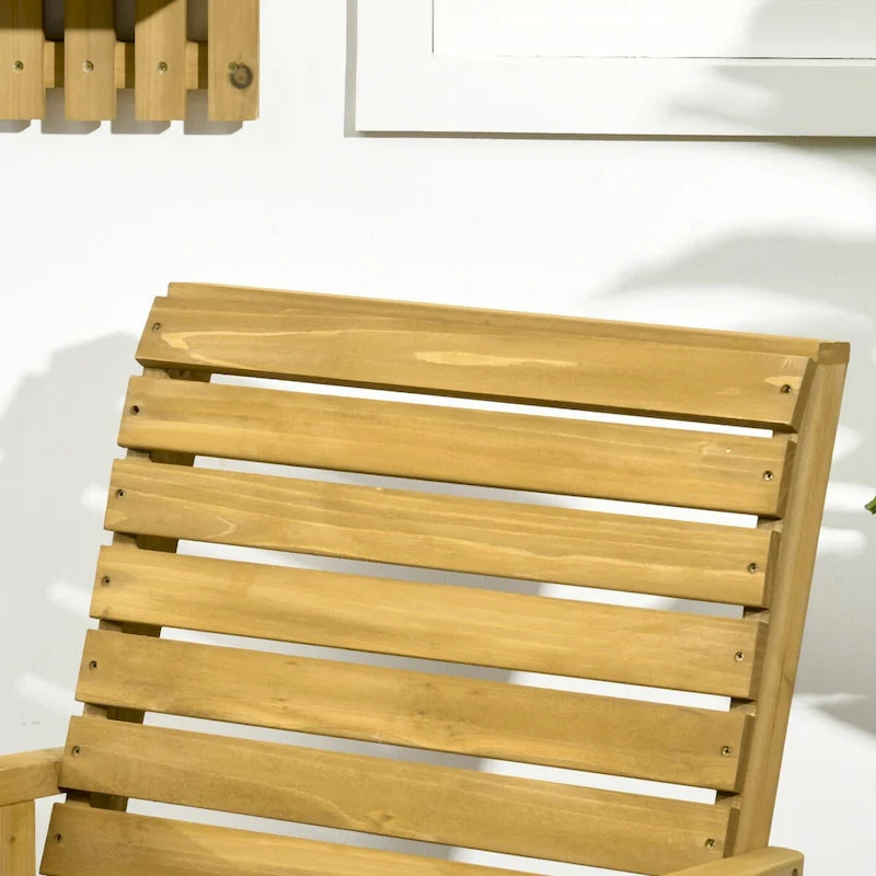 Chaise à bascule traditionnelle en bois à lattes, avec accoudoirs et dossier haut, pour l'extérieur