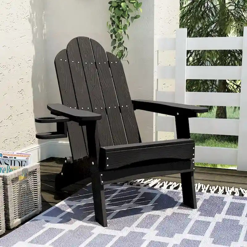 LUE BONA Eco-Friendly Patio Folding HDPS Plastic Outdoor Adirondack Chairs With Cup Holder - 35D x 30W x 36.2H