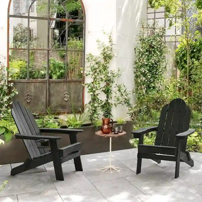 LUE BONA Chaises Adirondack d'extérieur pliantes écologiques en plastique HDPS avec porte-gobelet - 35P x 30L x 36,2H