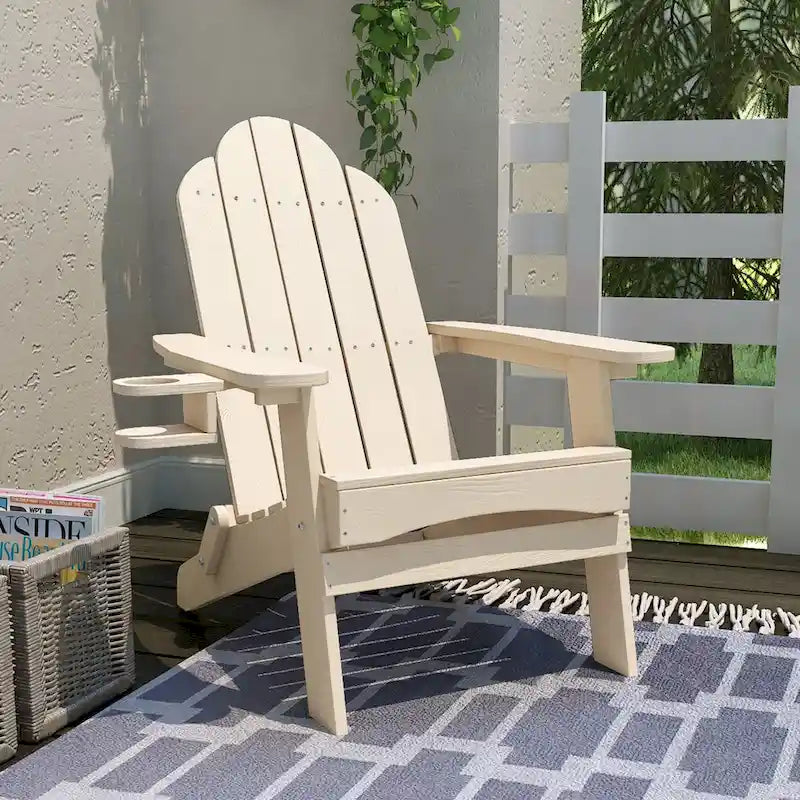 LUE BONA Chaises Adirondack d'extérieur pliantes écologiques en plastique HDPS avec porte-gobelet - 35P x 30L x 36,2H