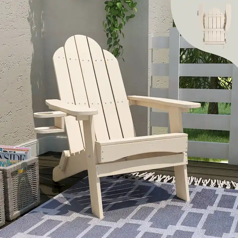 LUE BONA Chaises Adirondack d'extérieur pliantes écologiques en plastique HDPS avec porte-gobelet - 35P x 30L x 36,2H