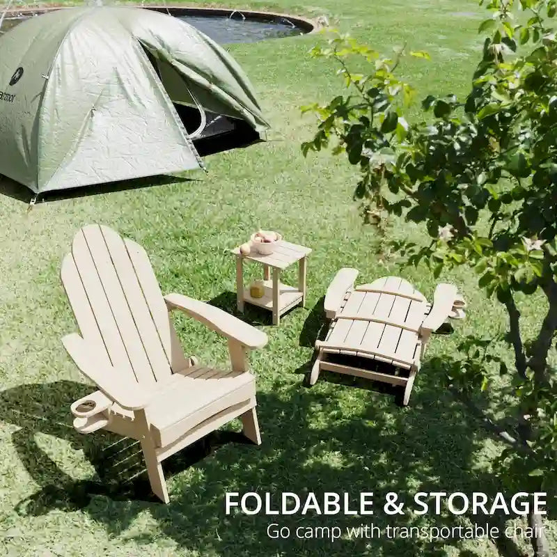 LUE BONA Chaises Adirondack d'extérieur pliantes écologiques en plastique HDPS avec porte-gobelet - 35P x 30L x 36,2H