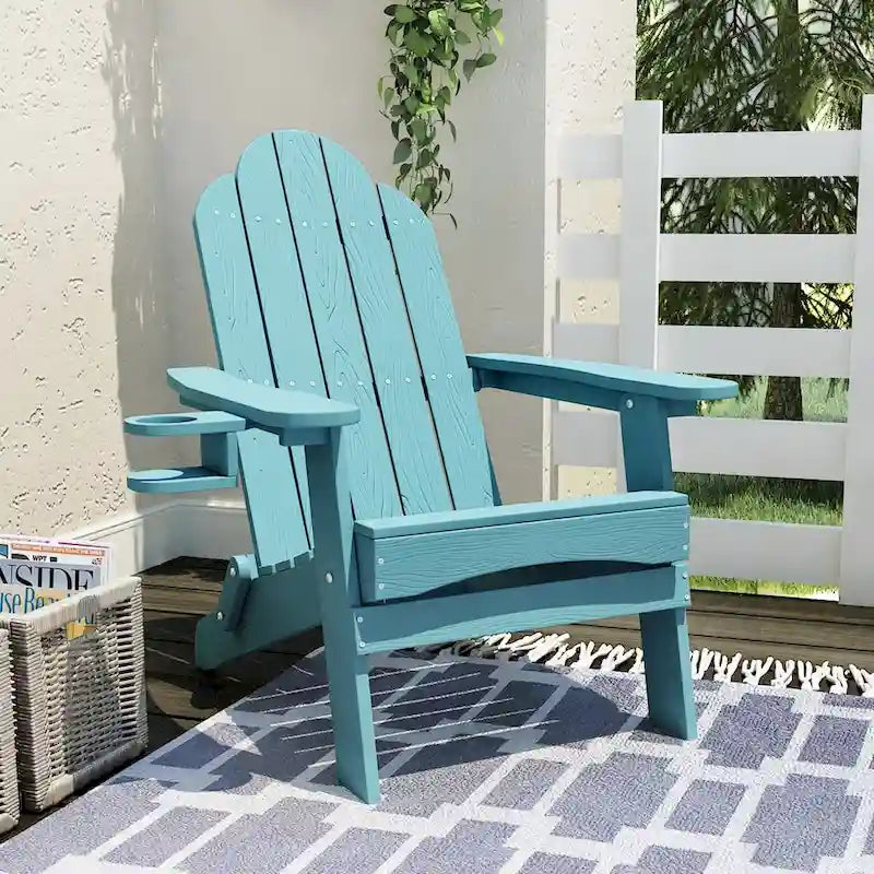 LUE BONA Chaises Adirondack d'extérieur pliantes écologiques en plastique HDPS avec porte-gobelet - 35P x 30L x 36,2H