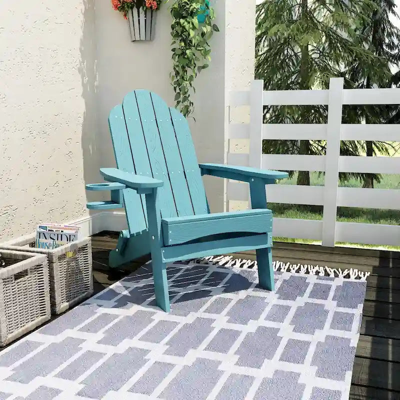 LUE BONA Chaises Adirondack d'extérieur pliantes écologiques en plastique HDPS avec porte-gobelet - 35P x 30L x 36,2H