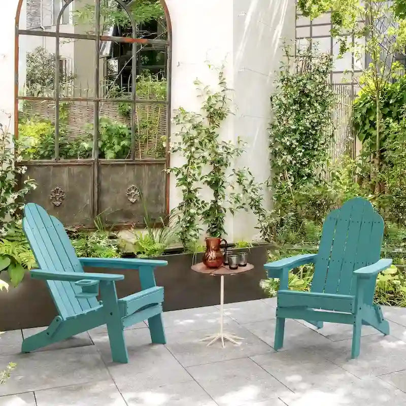 LUE BONA Chaises Adirondack d'extérieur pliantes écologiques en plastique HDPS avec porte-gobelet - 35P x 30L x 36,2H