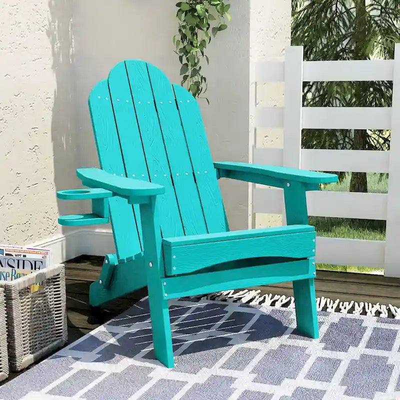 LUE BONA Chaises Adirondack d'extérieur pliantes écologiques en plastique HDPS avec porte-gobelet - 35P x 30L x 36,2H