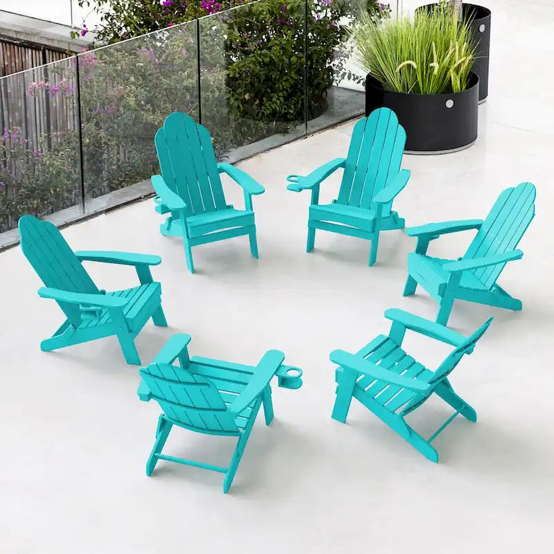LUE BONA Chaises Adirondack d'extérieur pliantes écologiques en plastique HDPS avec porte-gobelet - 35P x 30L x 36,2H