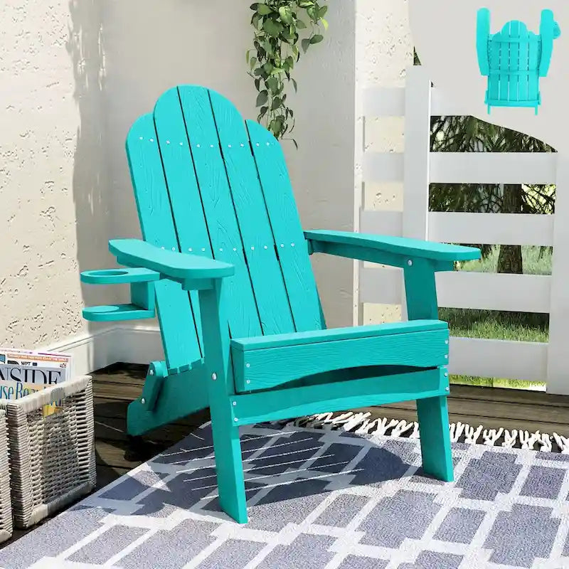 LUE BONA Chaises Adirondack d'extérieur pliantes écologiques en plastique HDPS avec porte-gobelet - 35P x 30L x 36,2H