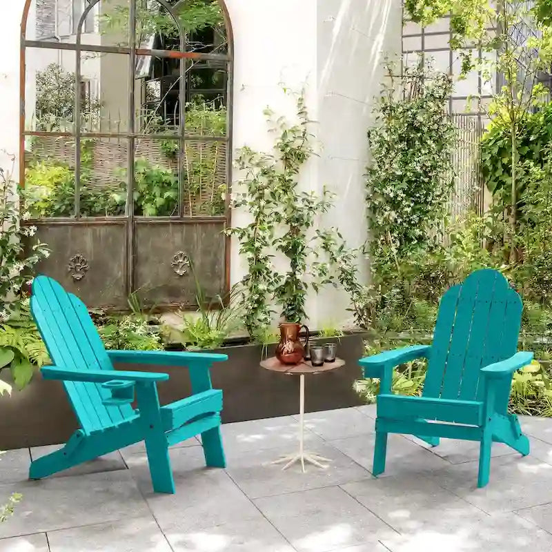 LUE BONA Chaises Adirondack d'extérieur pliantes écologiques en plastique HDPS avec porte-gobelet - 35P x 30L x 36,2H