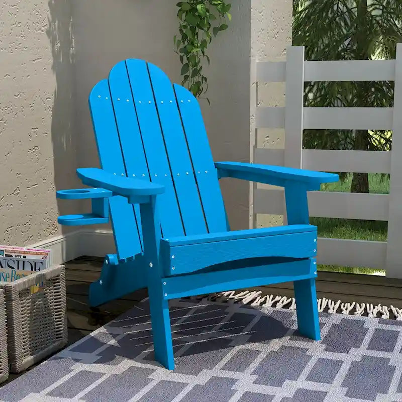 LUE BONA Chaises Adirondack d'extérieur pliantes écologiques en plastique HDPS avec porte-gobelet - 35P x 30L x 36,2H