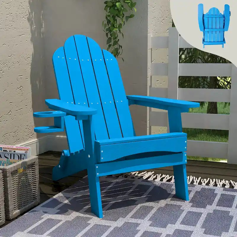 LUE BONA Chaises Adirondack d'extérieur pliantes écologiques en plastique HDPS avec porte-gobelet - 35P x 30L x 36,2H