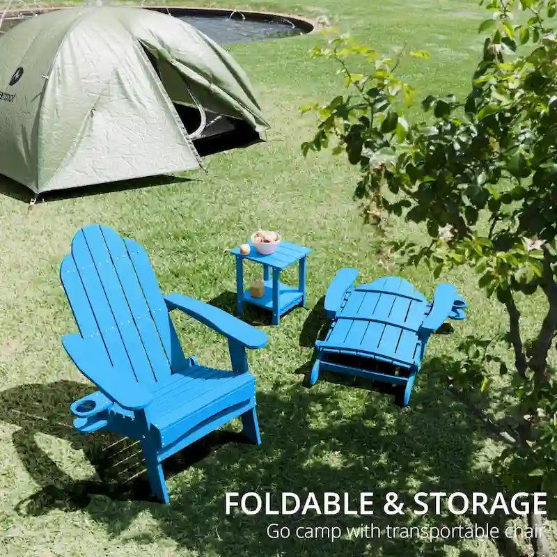 LUE BONA Chaises Adirondack d'extérieur pliantes écologiques en plastique HDPS avec porte-gobelet - 35P x 30L x 36,2H