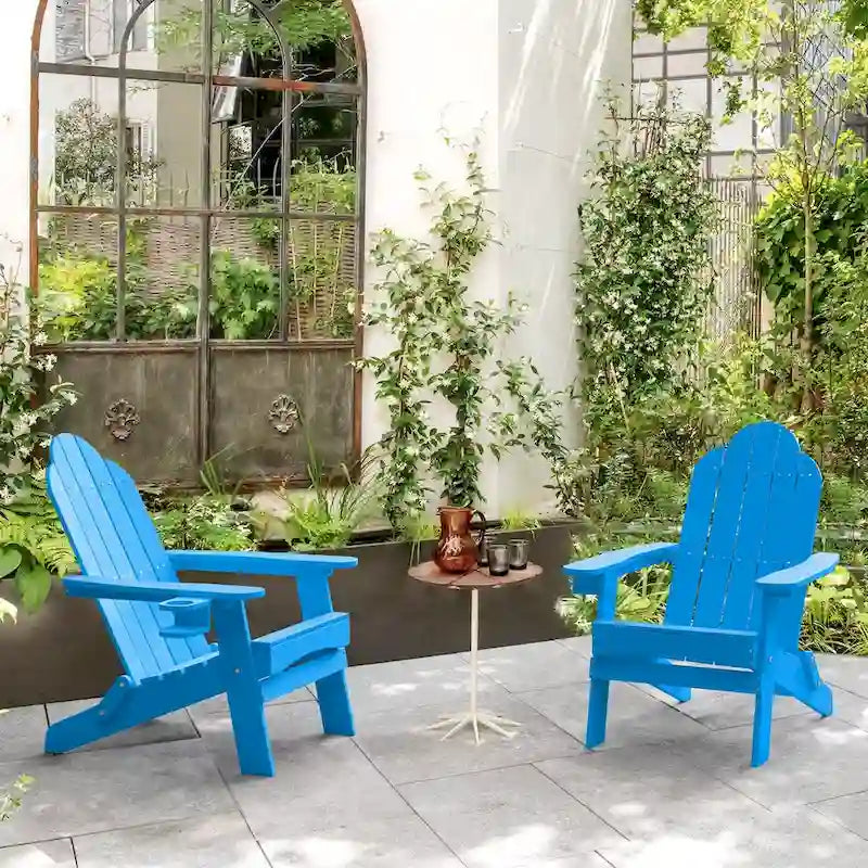 LUE BONA Chaises Adirondack d'extérieur pliantes écologiques en plastique HDPS avec porte-gobelet - 35P x 30L x 36,2H