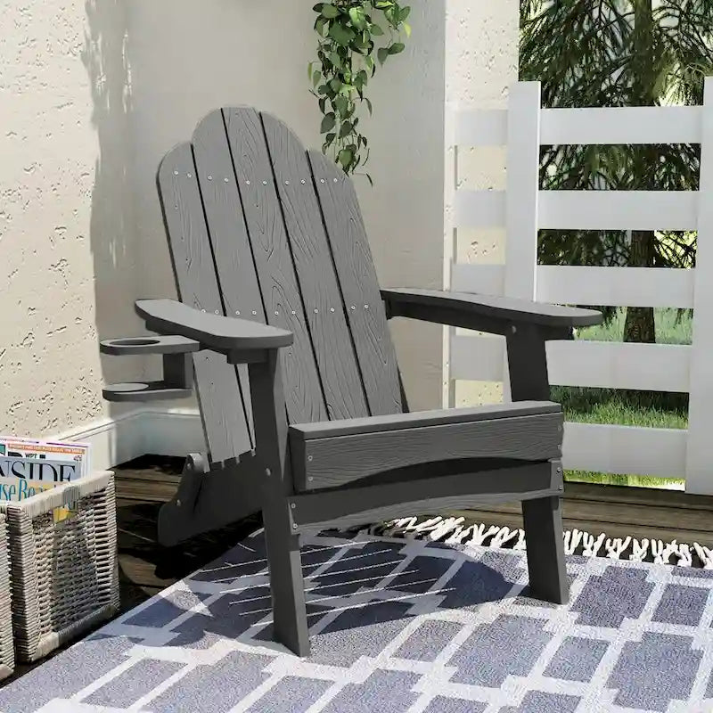 LUE BONA Chaises Adirondack d'extérieur pliantes écologiques en plastique HDPS avec porte-gobelet - 35P x 30L x 36,2H