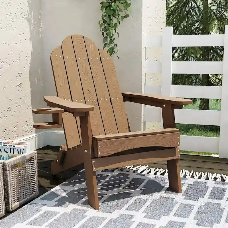 LUE BONA Chaises Adirondack d'extérieur pliantes écologiques en plastique HDPS avec porte-gobelet - 35P x 30L x 36,2H