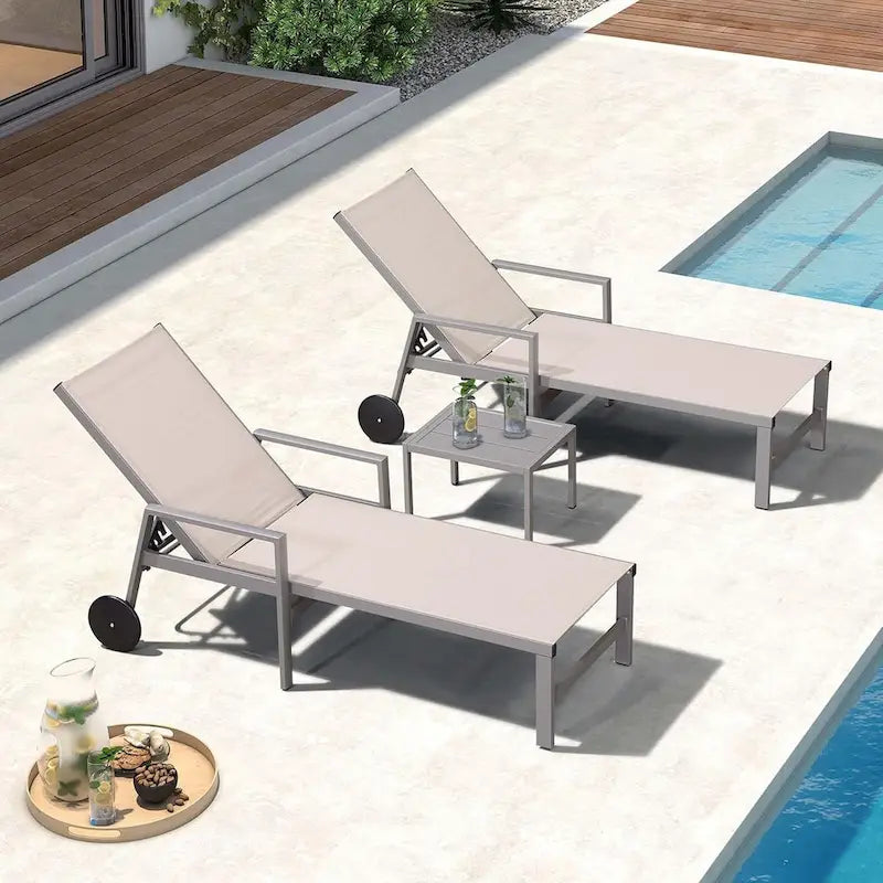 PURPLE LEAF Chaise longue d'extérieur, lot de 2, en aluminium, avec roues faciles à déplacer et dossier réglable
