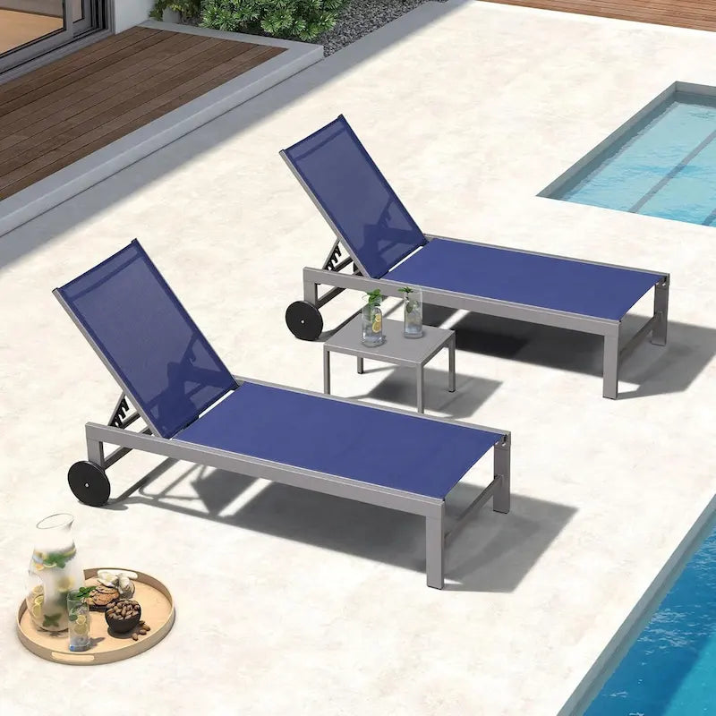 PURPLE LEAF Chaise longue d'extérieur, lot de 2, en aluminium, avec roues faciles à déplacer et dossier réglable
