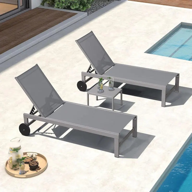 PURPLE LEAF Chaise longue d'extérieur, lot de 2, en aluminium, avec roues faciles à déplacer et dossier réglable