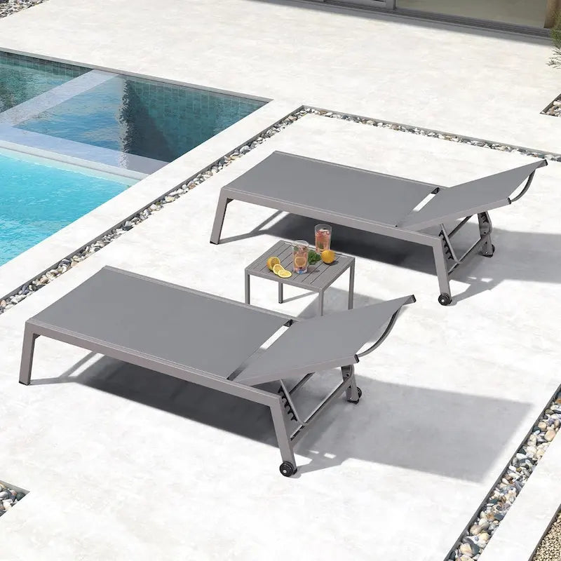 PURPLE LEAF Chaise longue d'extérieur, lot de 2, en aluminium, avec roues faciles à déplacer et dossier réglable