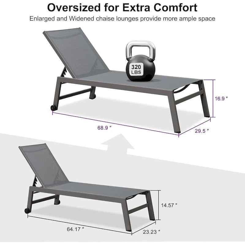 PURPLE LEAF Chaise longue d'extérieur, lot de 2, en aluminium, avec roues faciles à déplacer et dossier réglable