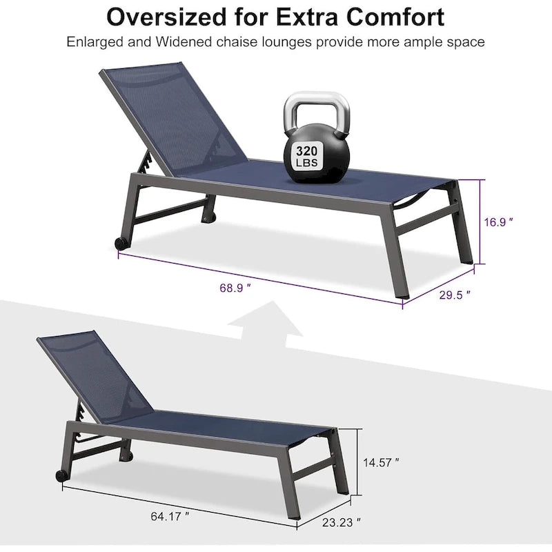 PURPLE LEAF Chaise longue d'extérieur, lot de 2, en aluminium, avec roues faciles à déplacer et dossier réglable