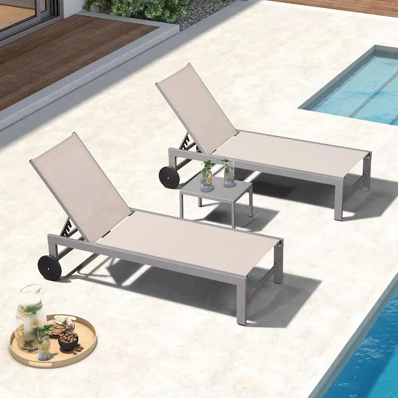 PURPLE LEAF Chaise longue d'extérieur, lot de 2, en aluminium, avec roues faciles à déplacer et dossier réglable