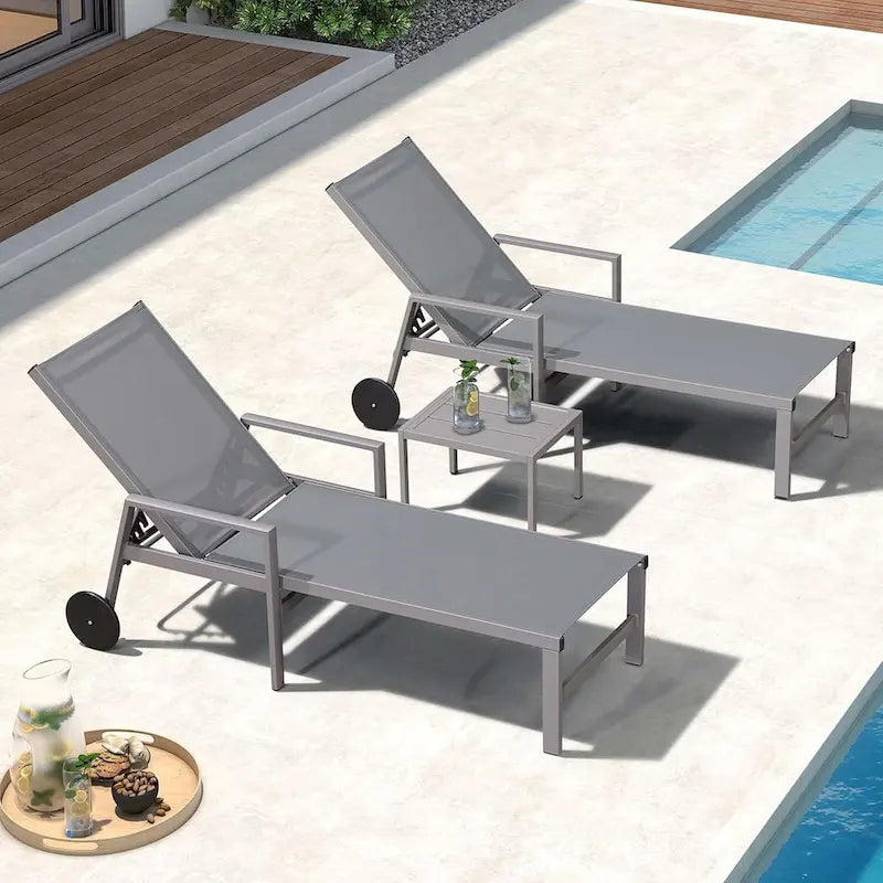 PURPLE LEAF Chaise longue d'extérieur, lot de 2, en aluminium, avec roues faciles à déplacer et dossier réglable