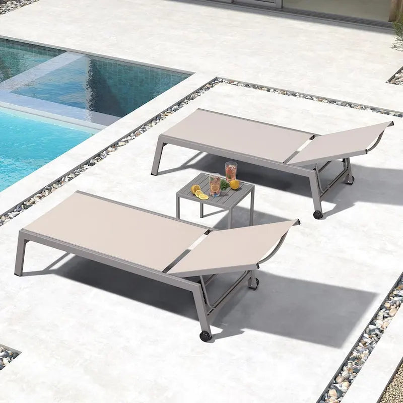 PURPLE LEAF Chaise longue d'extérieur, lot de 2, en aluminium, avec roues faciles à déplacer et dossier réglable