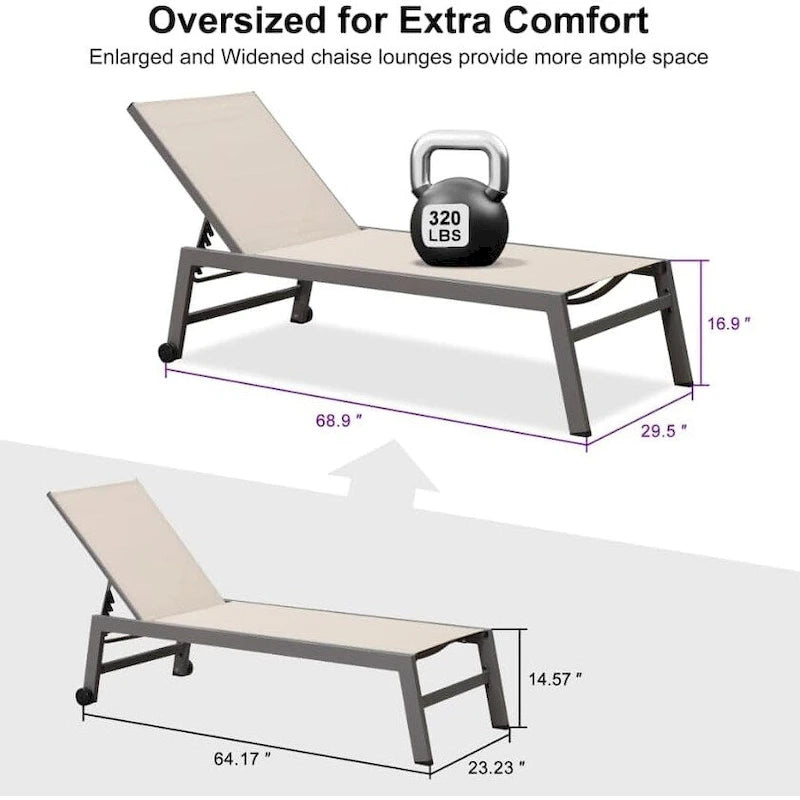 PURPLE LEAF Chaise longue d'extérieur, lot de 2, en aluminium, avec roues faciles à déplacer et dossier réglable