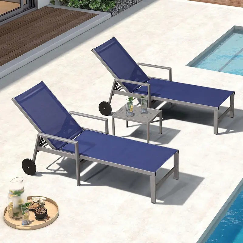 PURPLE LEAF Chaise longue d'extérieur, lot de 2, en aluminium, avec roues faciles à déplacer et dossier réglable