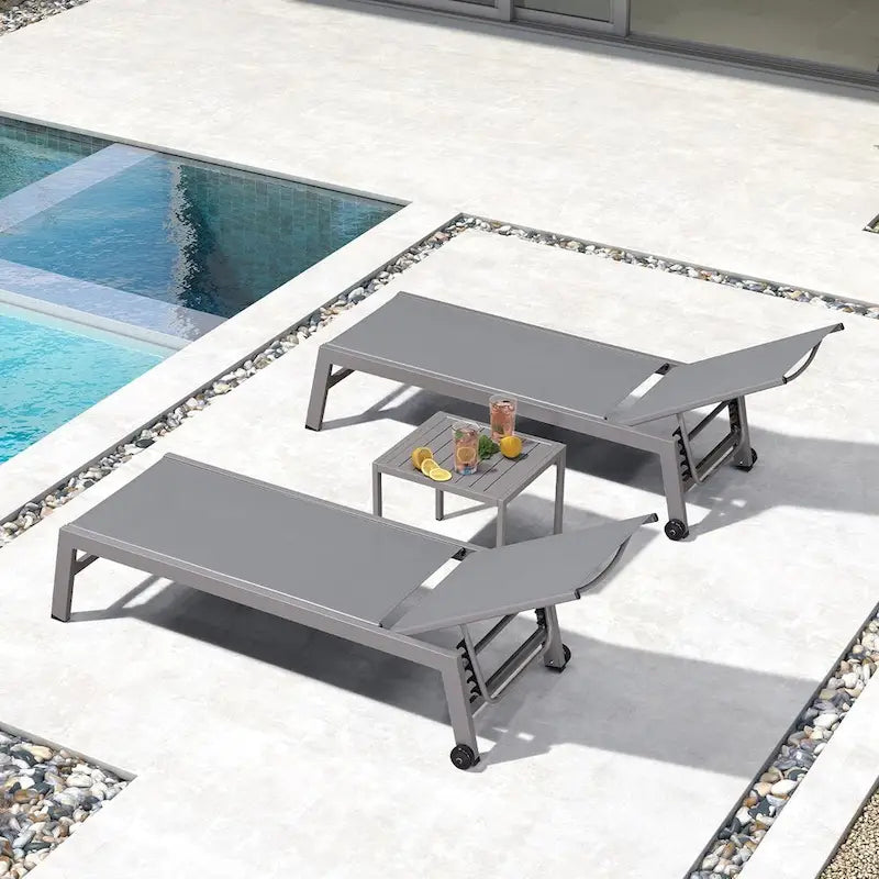 PURPLE LEAF Chaise longue d'extérieur, lot de 2, en aluminium, avec roues faciles à déplacer et dossier réglable