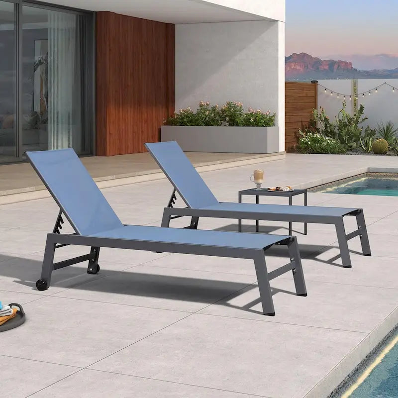PURPLE LEAF Chaise longue d'extérieur, lot de 2, en aluminium, avec roues faciles à déplacer et dossier réglable