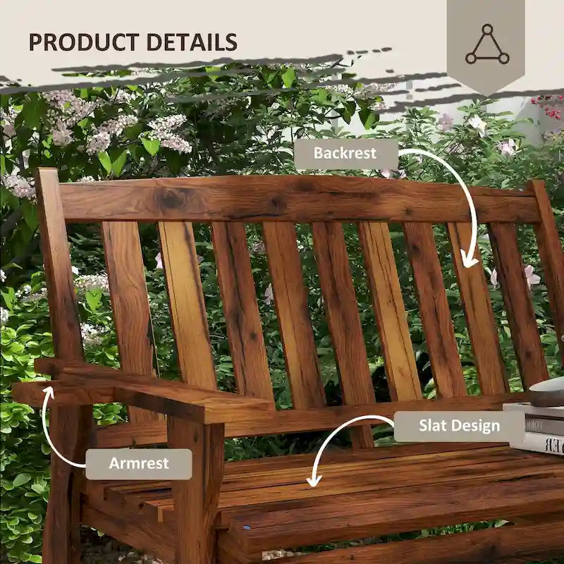 Banc d'extérieur en bois Outsunny avec accoudoirs porte-gobelets, assise à lattes