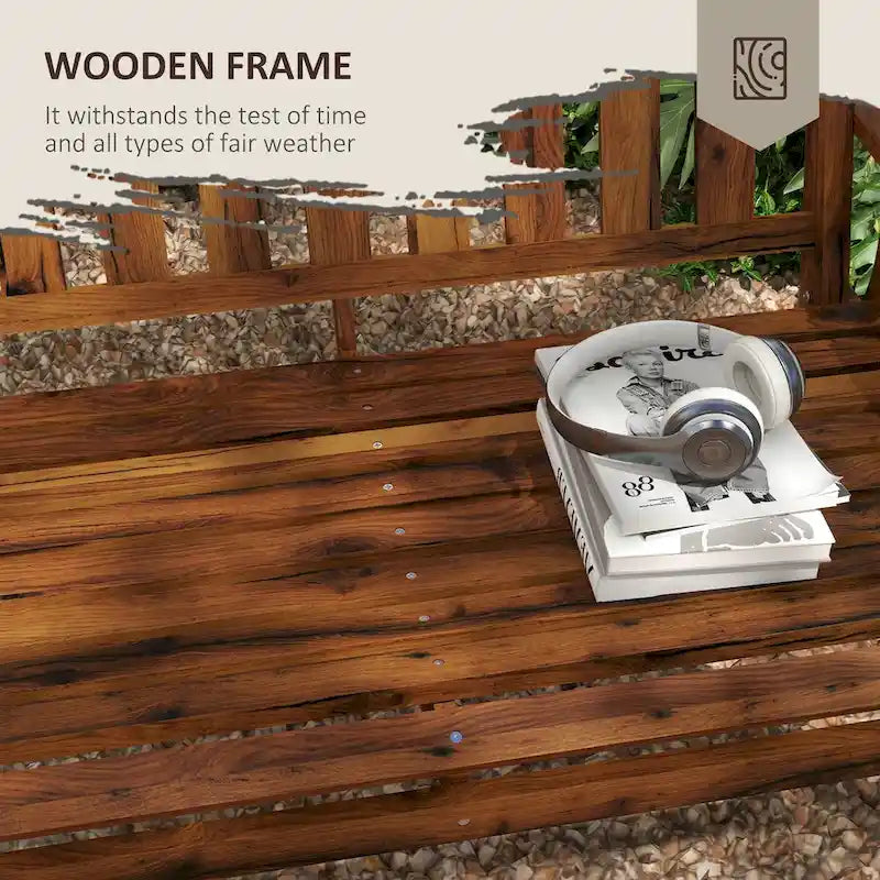 Banc d'extérieur en bois Outsunny avec accoudoirs porte-gobelets, assise à lattes