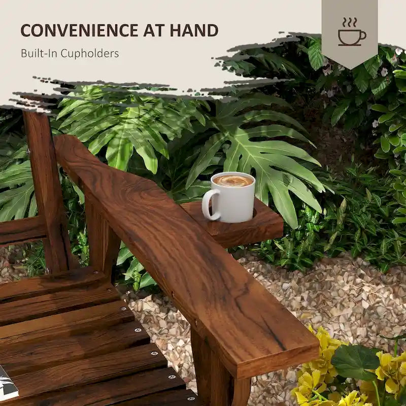 Banc d'extérieur en bois Outsunny avec accoudoirs porte-gobelets, assise à lattes