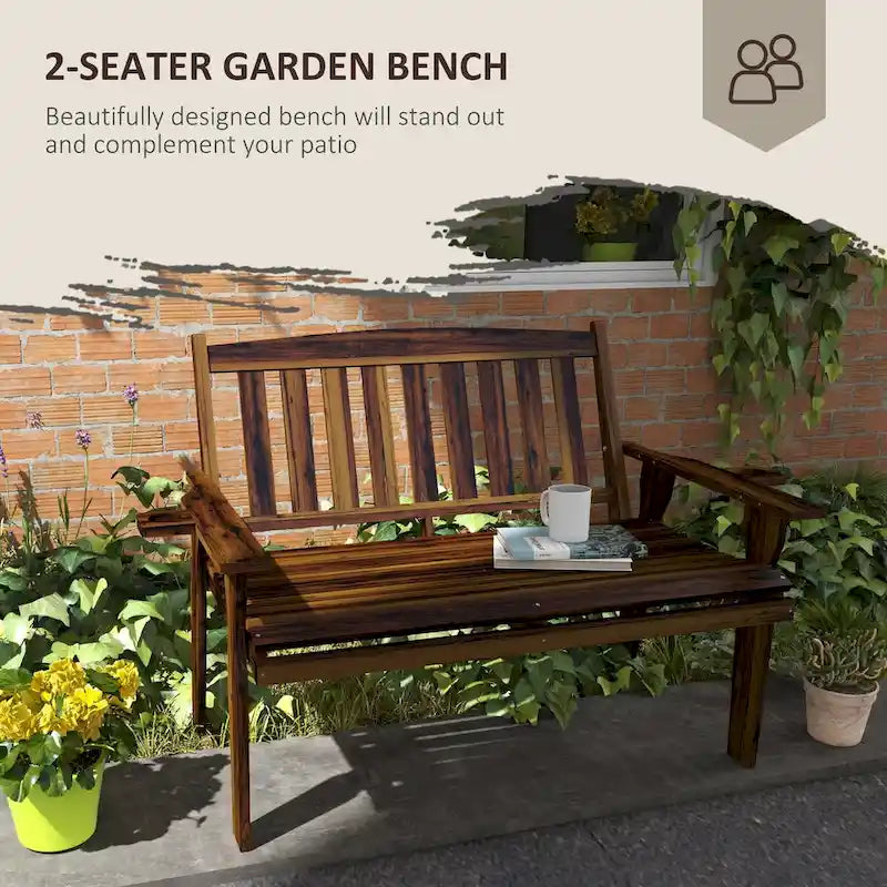 Banc d'extérieur en bois Outsunny avec accoudoirs porte-gobelets, assise à lattes