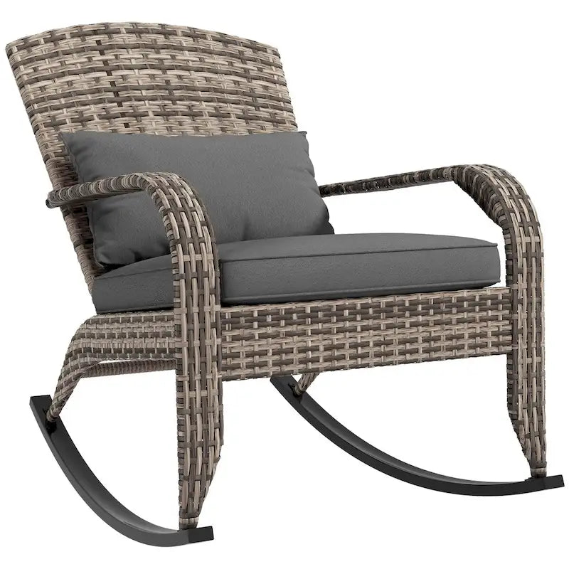 Fauteuil à bascule Adirondack en osier d'extérieur, fauteuil à bascule de patio avec dossier haut, coussin d'assise et oreiller
