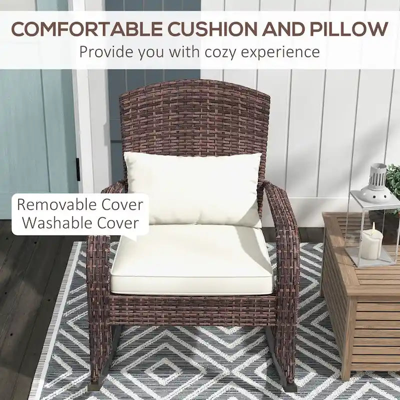 Fauteuil à bascule Adirondack en osier d'extérieur, fauteuil à bascule de patio avec dossier haut, coussin d'assise et oreiller