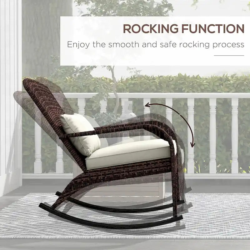 Fauteuil à bascule Adirondack en osier d'extérieur, fauteuil à bascule de patio avec dossier haut, coussin d'assise et oreiller
