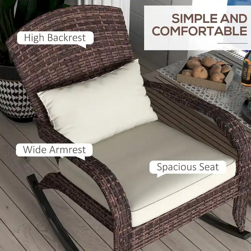 Fauteuil à bascule Adirondack en osier d'extérieur, fauteuil à bascule de patio avec dossier haut, coussin d'assise et oreiller